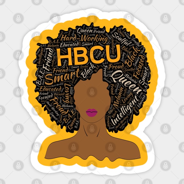 HBCU Words in Afro Queen Sticker by blackartmattersshop